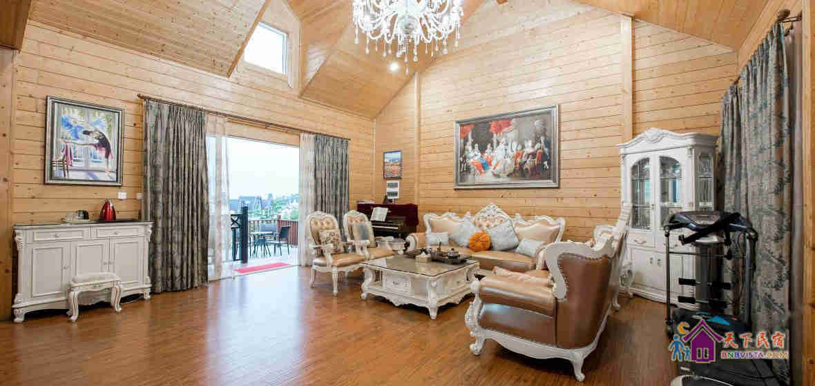 云台木屋湖景8房别墅带温泉KTV烧烤麻将