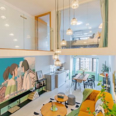 罗马假日主题复式Loft投影仪双床房欧式复古风