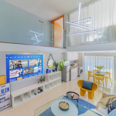 挪威森林主题复式Loft投影仪双床房北欧森林风