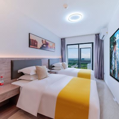 豪华观景双床房{巨幕投影+高层景观+洗衣机}