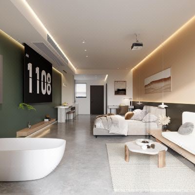 投影大床房（温泉入户+洗衣机厨房）