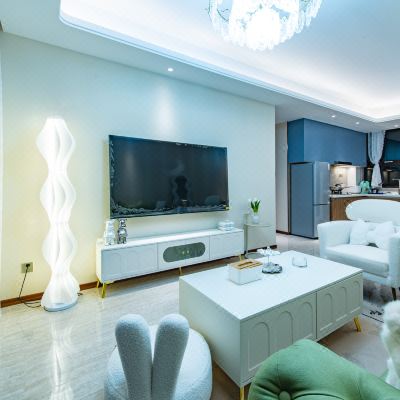 奶油风-双卧两床观景家庭套房（冰箱+洗衣机）