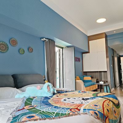 圣托里·孔雀ins180度全景阳台大床房