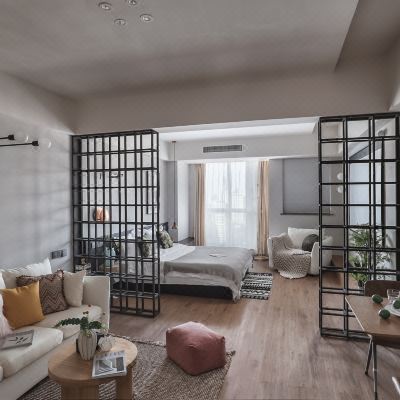 黑白几何空间城景影院大床房