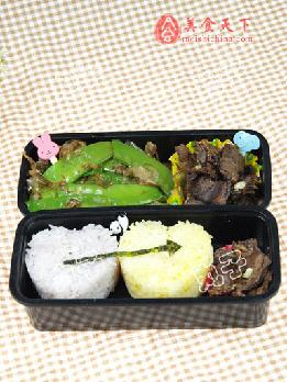 桃心米饭+回锅牛肉+荷兰豆炒木鱼花