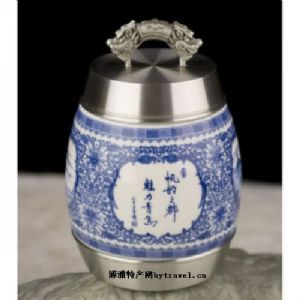  天下民宿 特产 之 纯锡青花瓷茶罐 